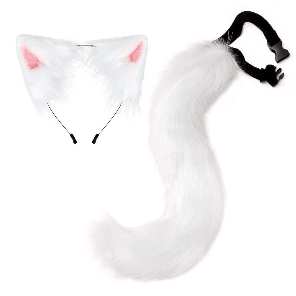 7257 Cat Ears Headband Wolf Fox Tail Set Handmade Animal Cosplay Costume